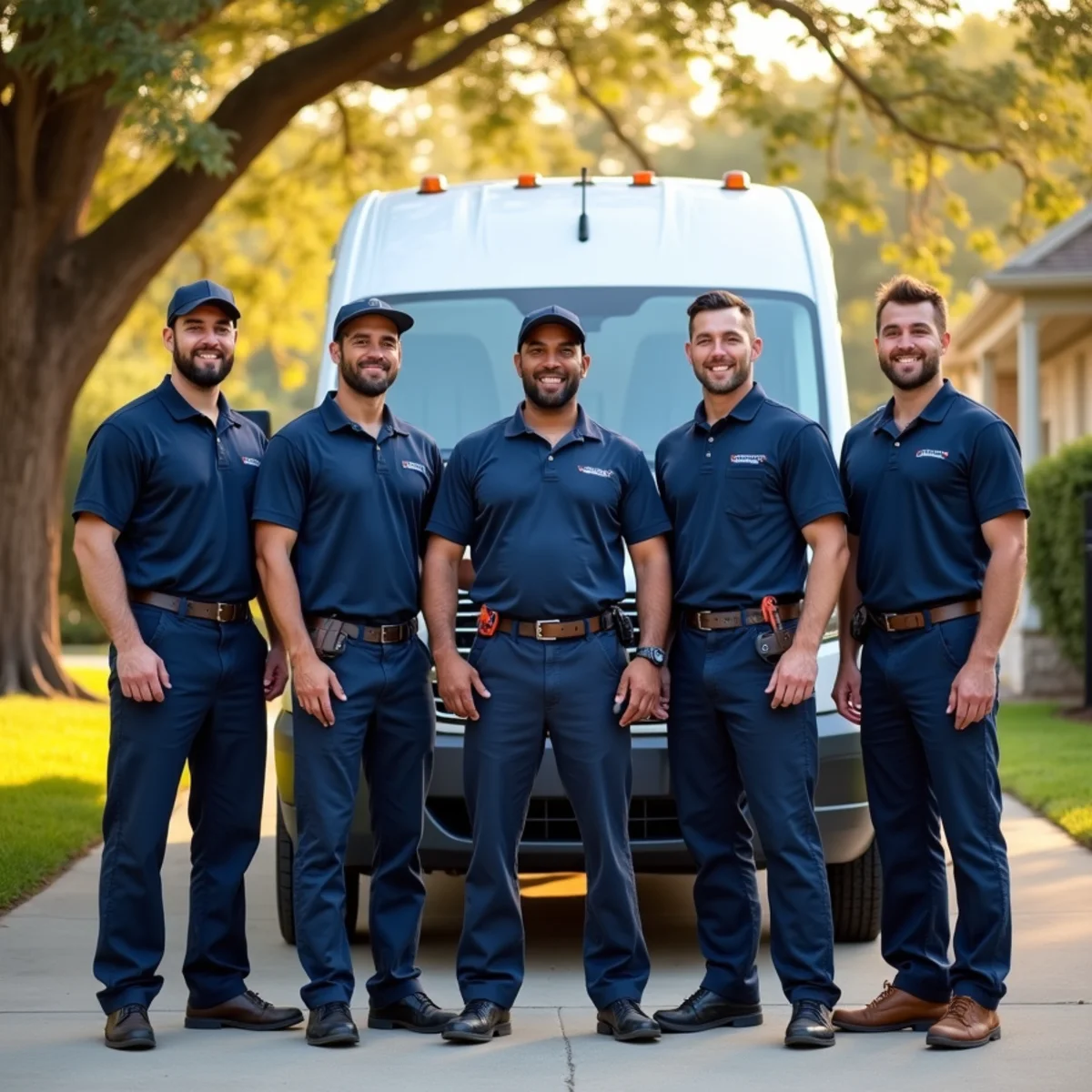 Friendswood Plumbing Co. team standing in front of a branded service van in Friendswood, TX